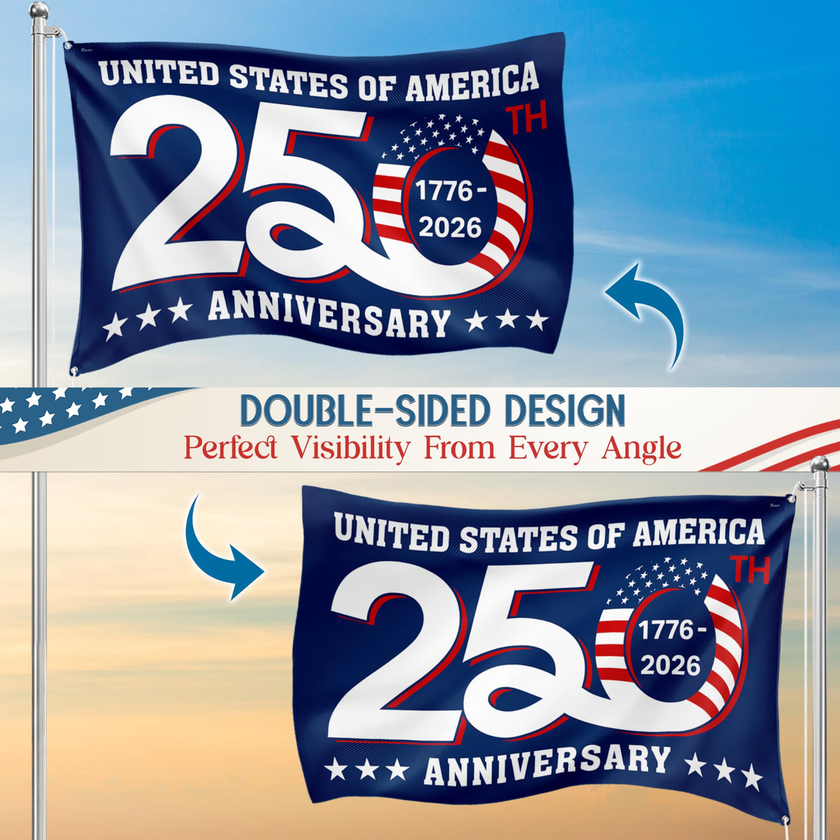 FLAGWIX American 250 Years flag UV-resistant material for long outdoor life.