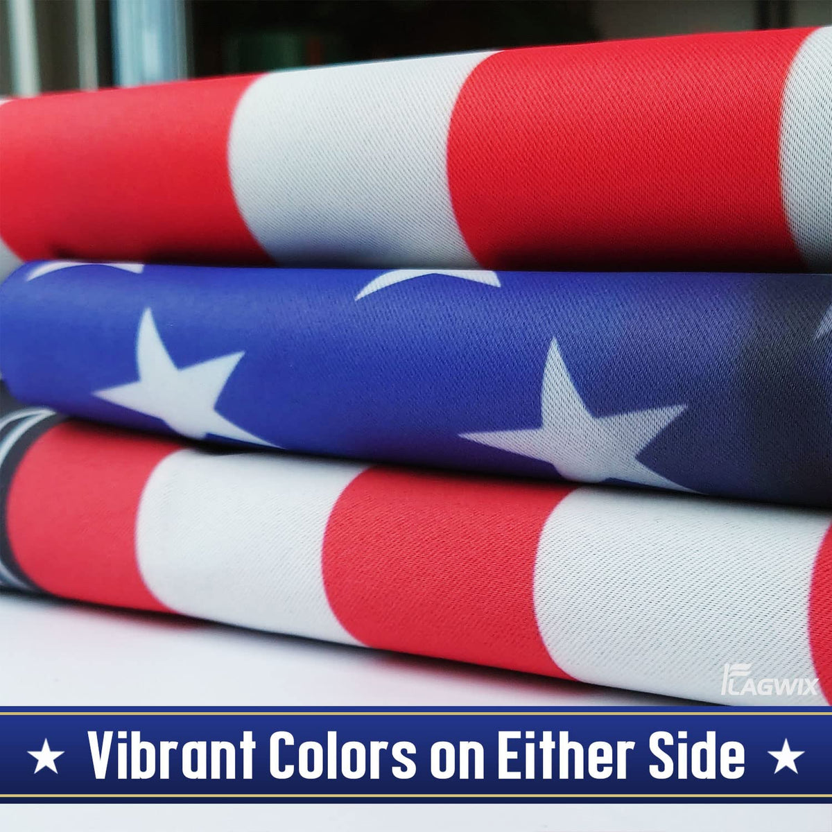 FLAGWIX fade-resistant patriotic flag maintains color for longer outdoor display.