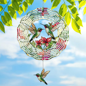 FLAGWIX hummingbird wind spinner 12in shimmering in sunlight for outdoor decor.