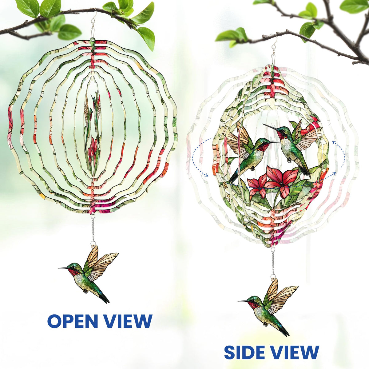 FLAGWIX hummingbird wind spinner stainless steel finish.