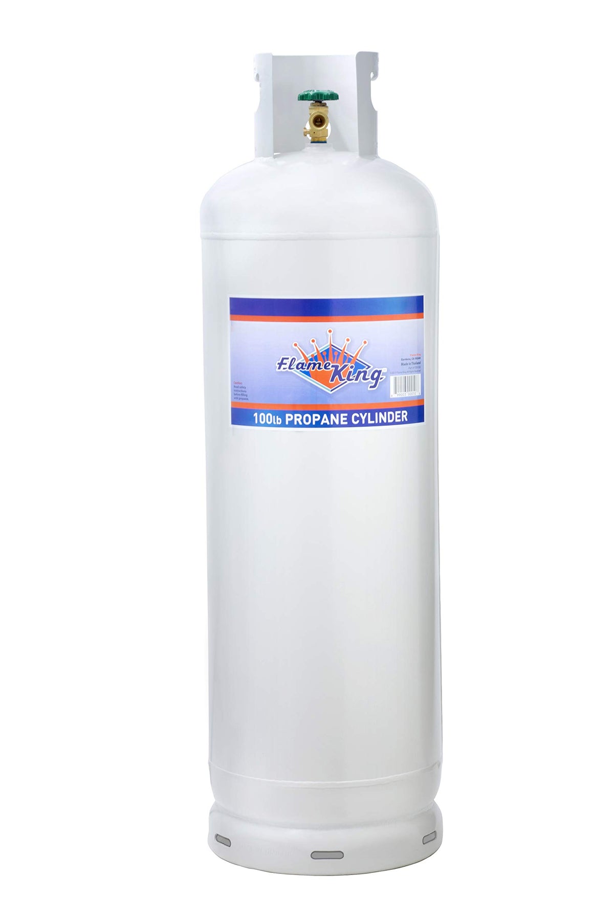 Flame King 100lb propane tank front view, ideal for home heating and grilling.