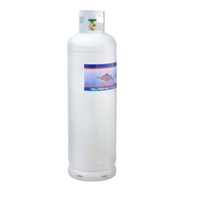 Flame King 100lb tank with powder-coated exterior for durability.
