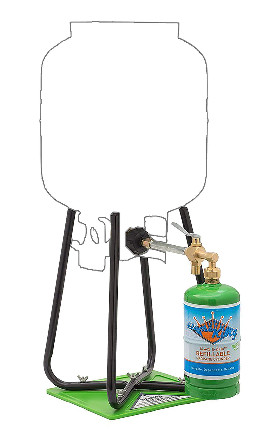 Flame King 1lb refill cylinder assembly ready for safe, legal refills