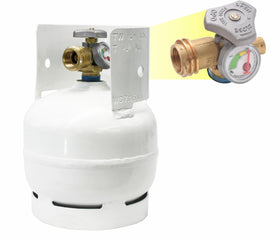 Flame King 3lb empty steel propane tank with built-in gauge for easy fuel monitoring.