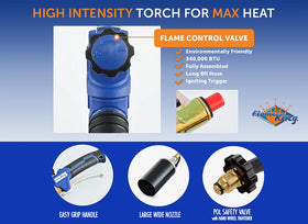 Flame King ergonomic handle for precise control during use.