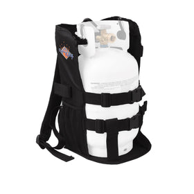 Flame King propane-tank-backpack-strap for secure, hands-free transport on flat ground.