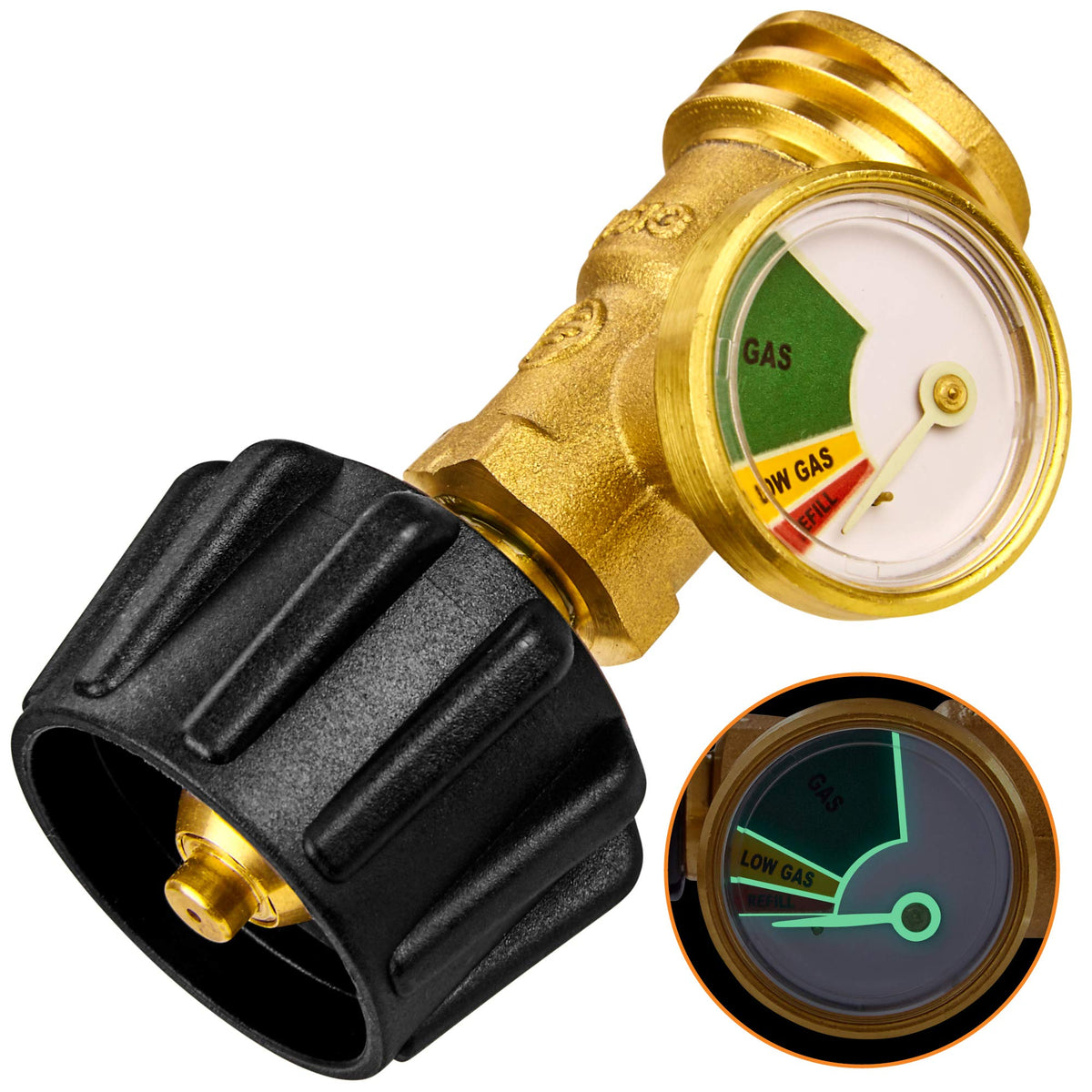 Flame King propane tank gauge dial shows remaining fuel for easy planning