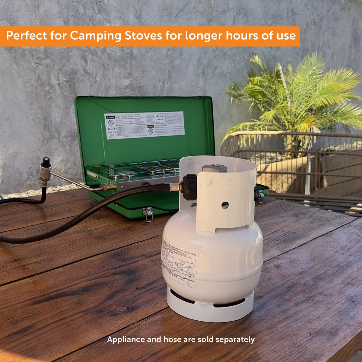 Flame King tank suitable for grills, fire pits, and heaters on the go.