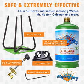 Flame King refill instructions video showing quick backyard refills