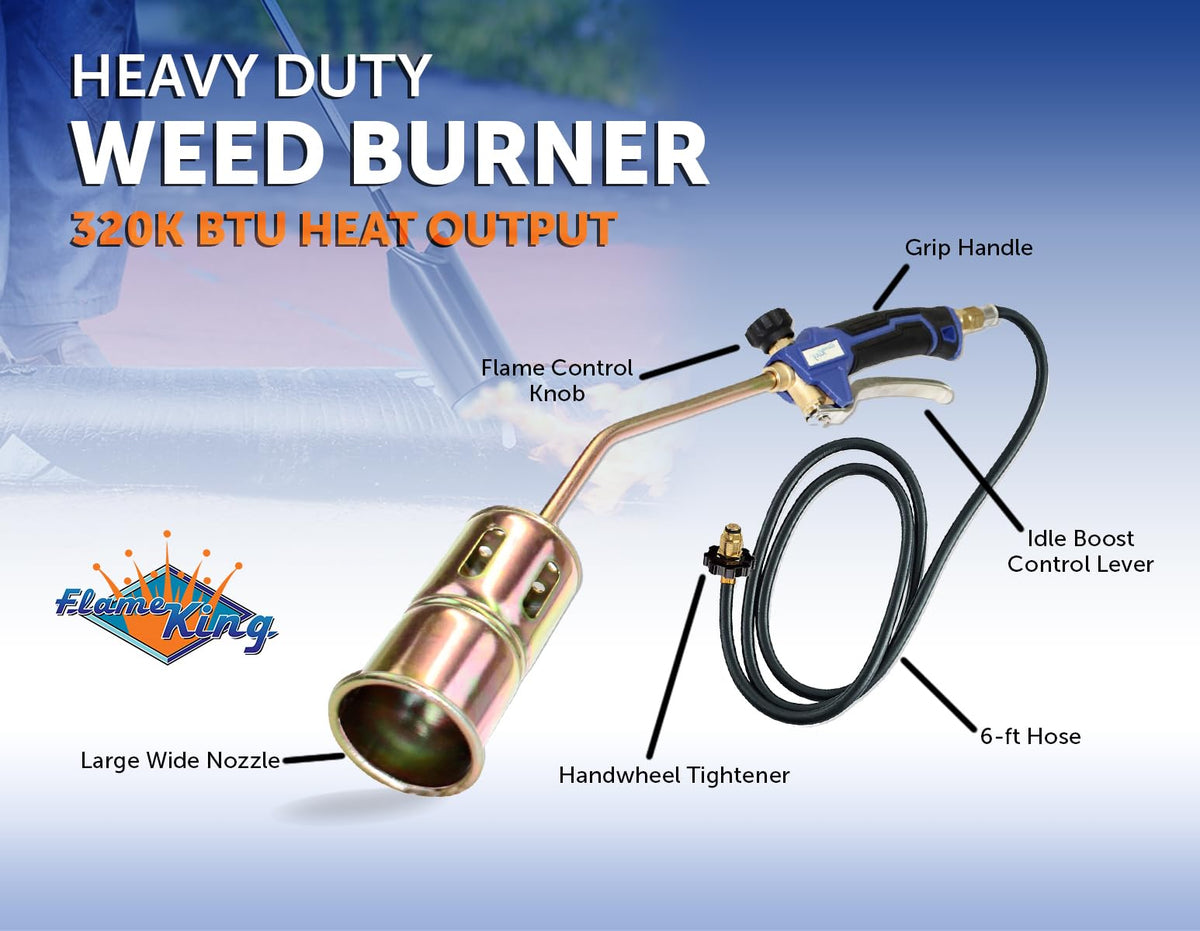 Flame King torch with 6-foot hose and regulator for extended reach