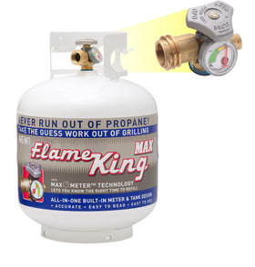 Flame King YSN230b tank front view with built-in gauge for propane level awareness.