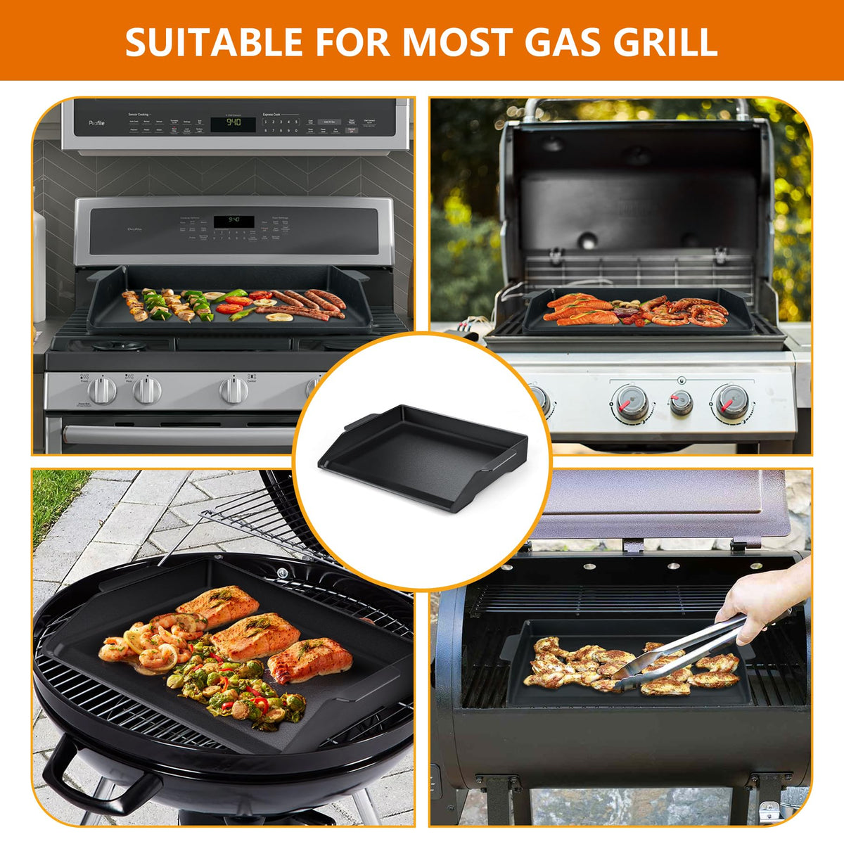 FlameDuty 17x13 griddle fits many grills, expanding outdoor cooking options.