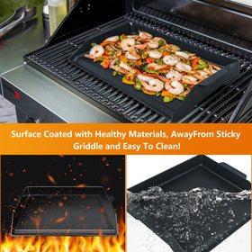 FlameDuty griddle with nonstick coating for easy food release and quick cleanup.
