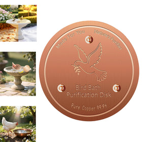 FlameFam copper disk on a birdbath improves water clarity for birds