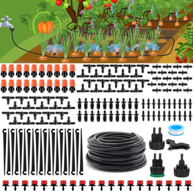 Flantor drip irrigation kit packaging showing complete system for easy setup and water savings
