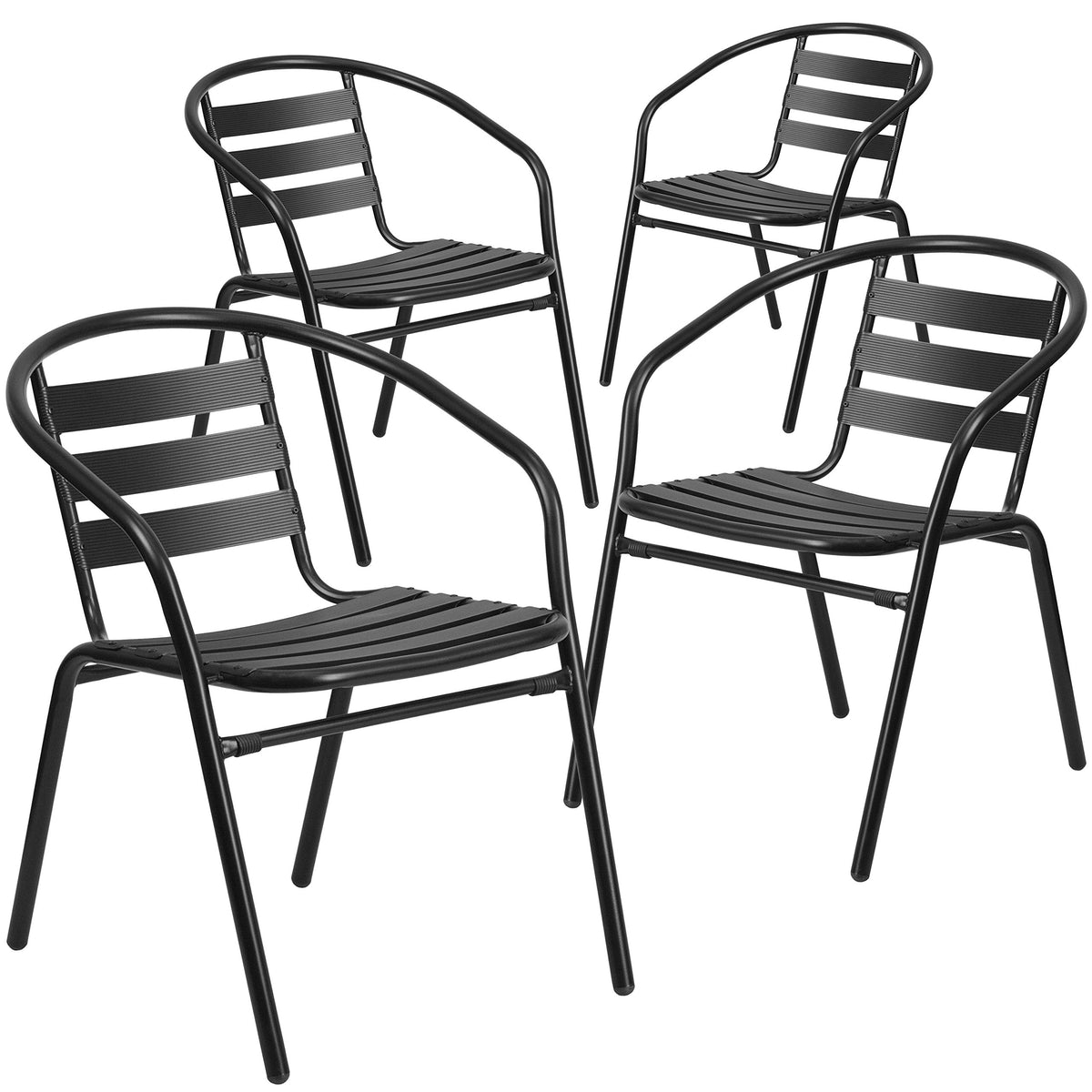 Flash Furniture aluminum slat-back outdoor chair for patios and dining areas.
