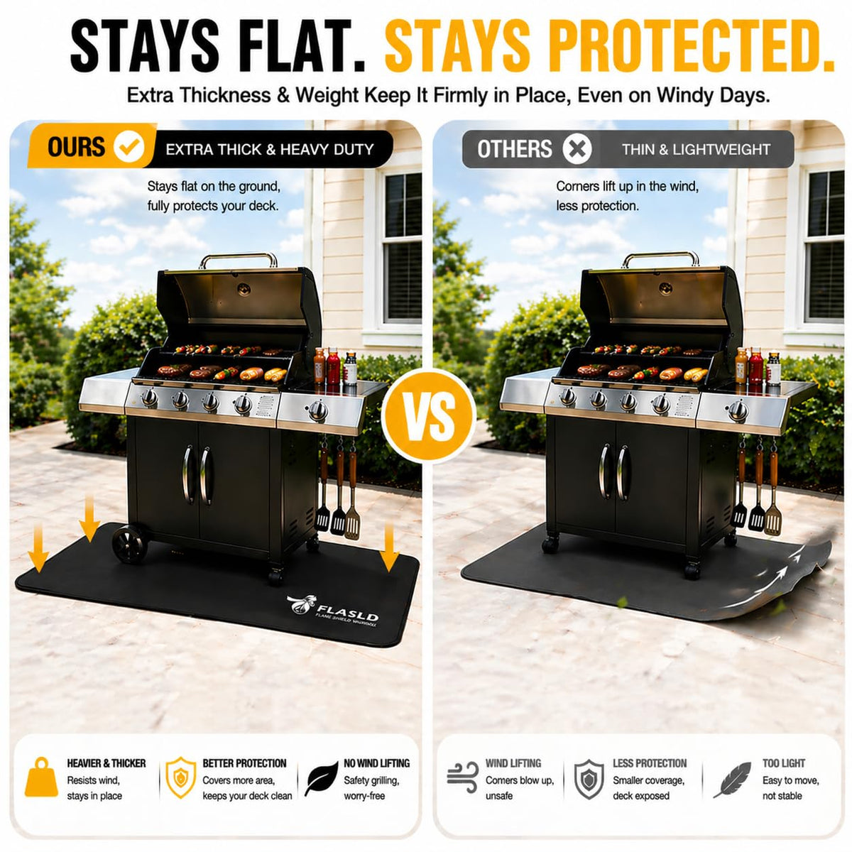 FLASLD patio-protector durable mat withstands sun, rain, and cold.