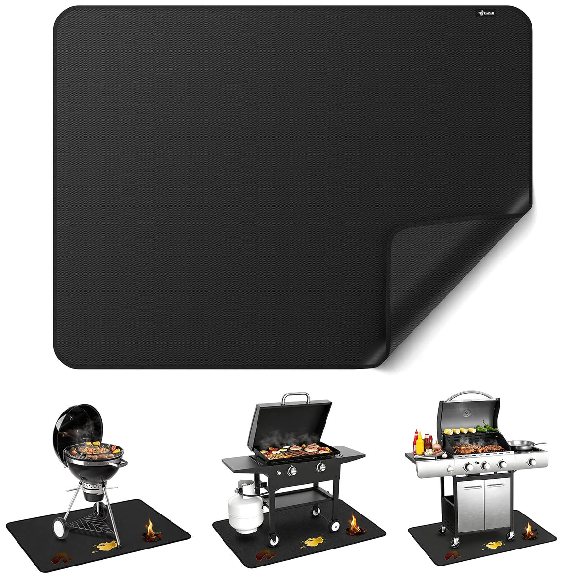 FLASLD under BBQ mat fireproof 36x48 inches protects surfaces from heat