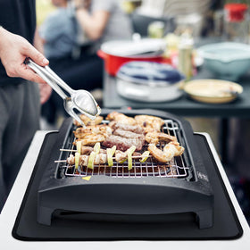 FLASLD waterproof grill table mat in black for easy cleanup