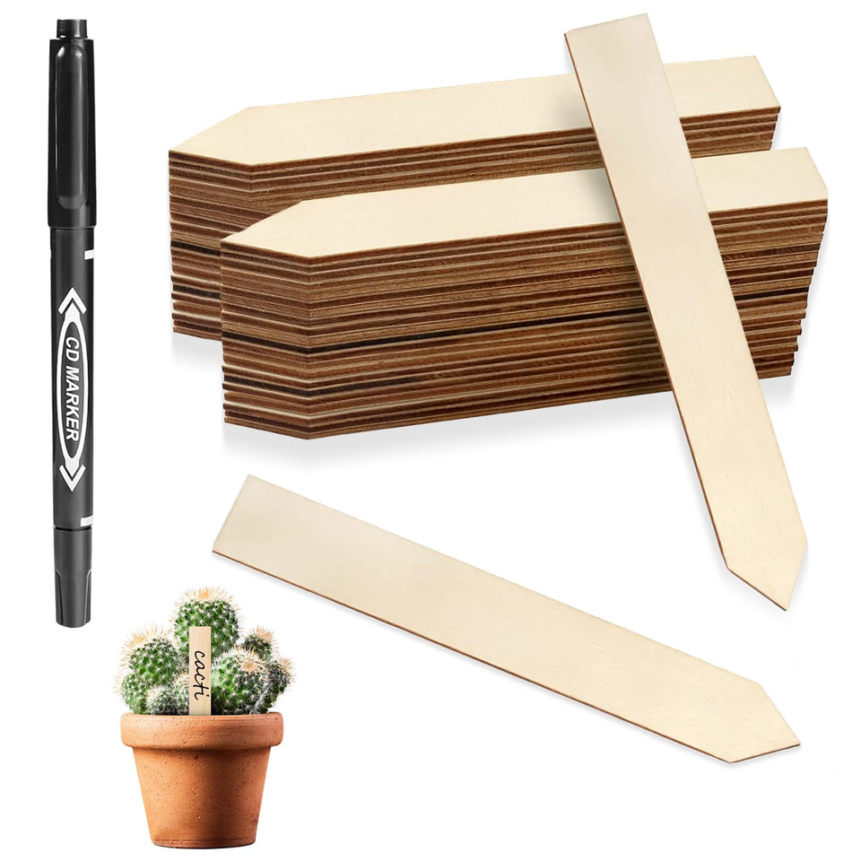 FLATRI 50pc wooden plant labels for organized garden labeling.