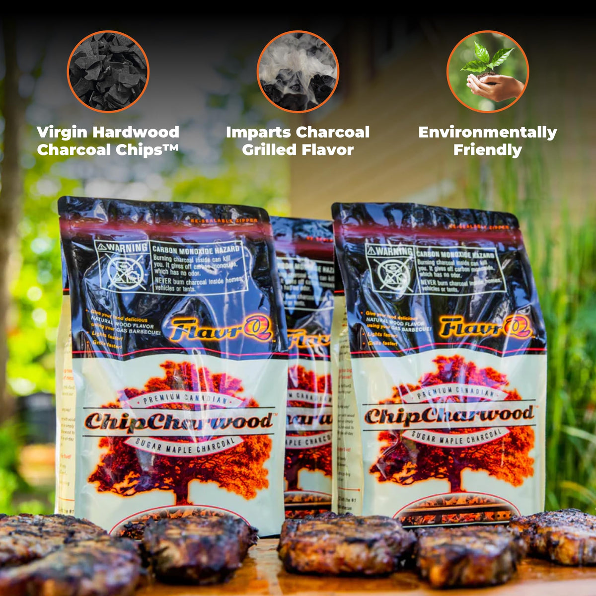 Pour in maple chips and ignite for instant smoky flavor.