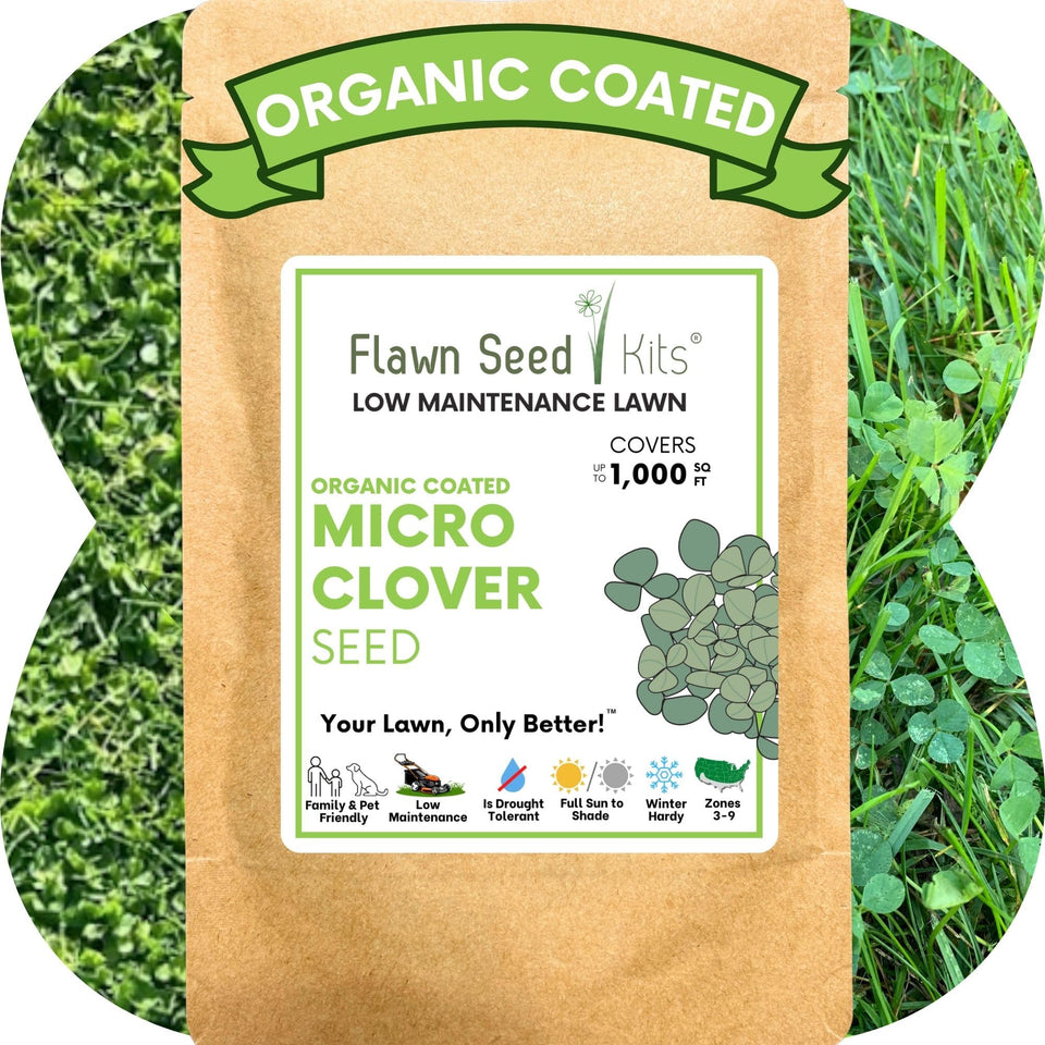 Flawn Seed Kits micro clover seed packaging—easy to store and pour for quick setup.