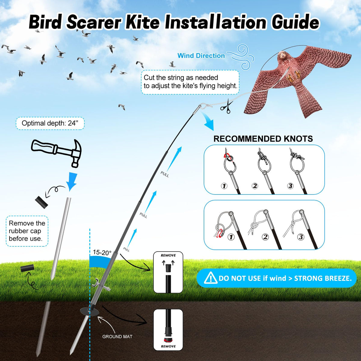 Flerigh bird scarer kite installation tips help quick setup.