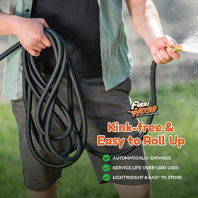Flexi Hose retractable design storing neatly after use in a garden shed.
