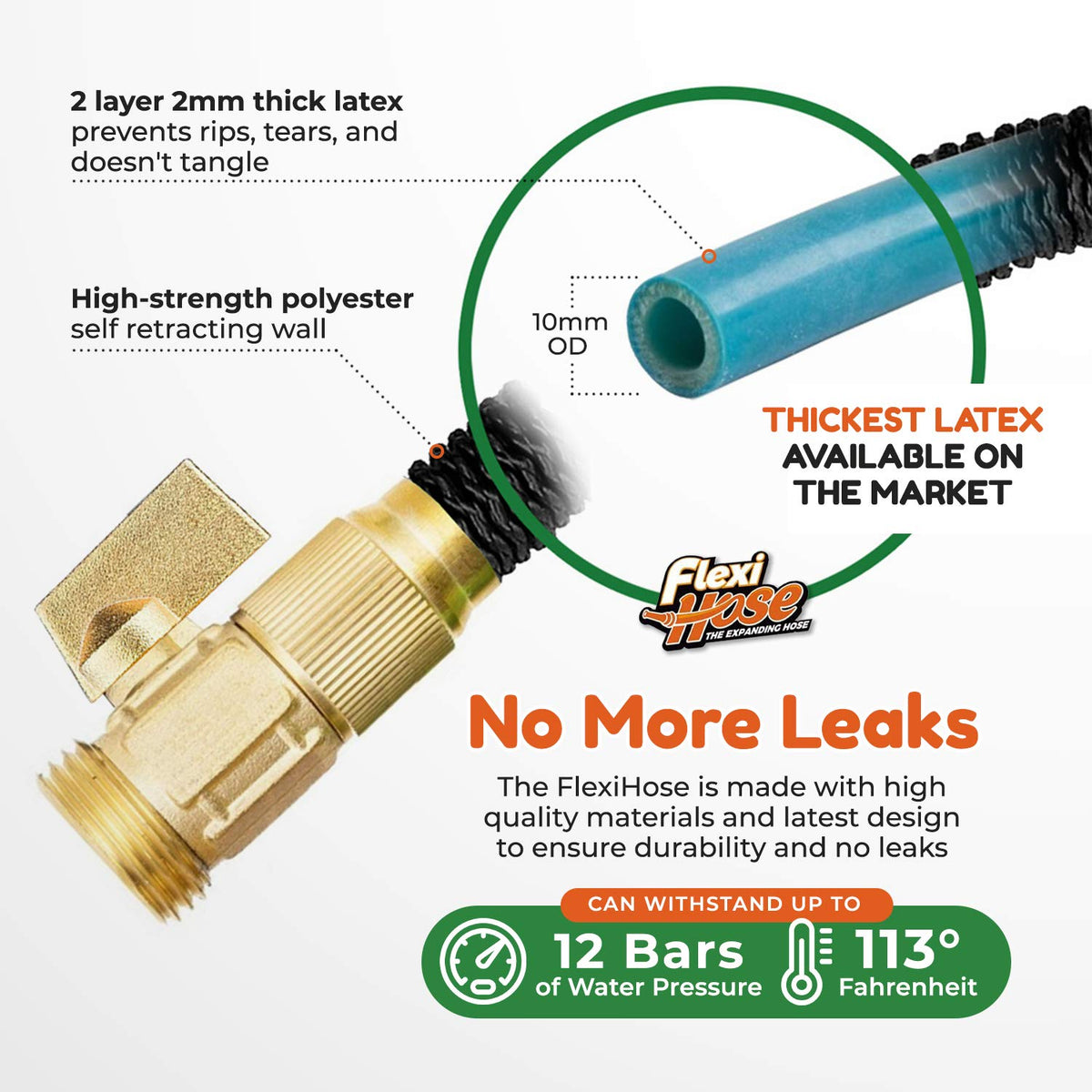 Flexi Hose four-layer latex outer protecting inner tube during use.