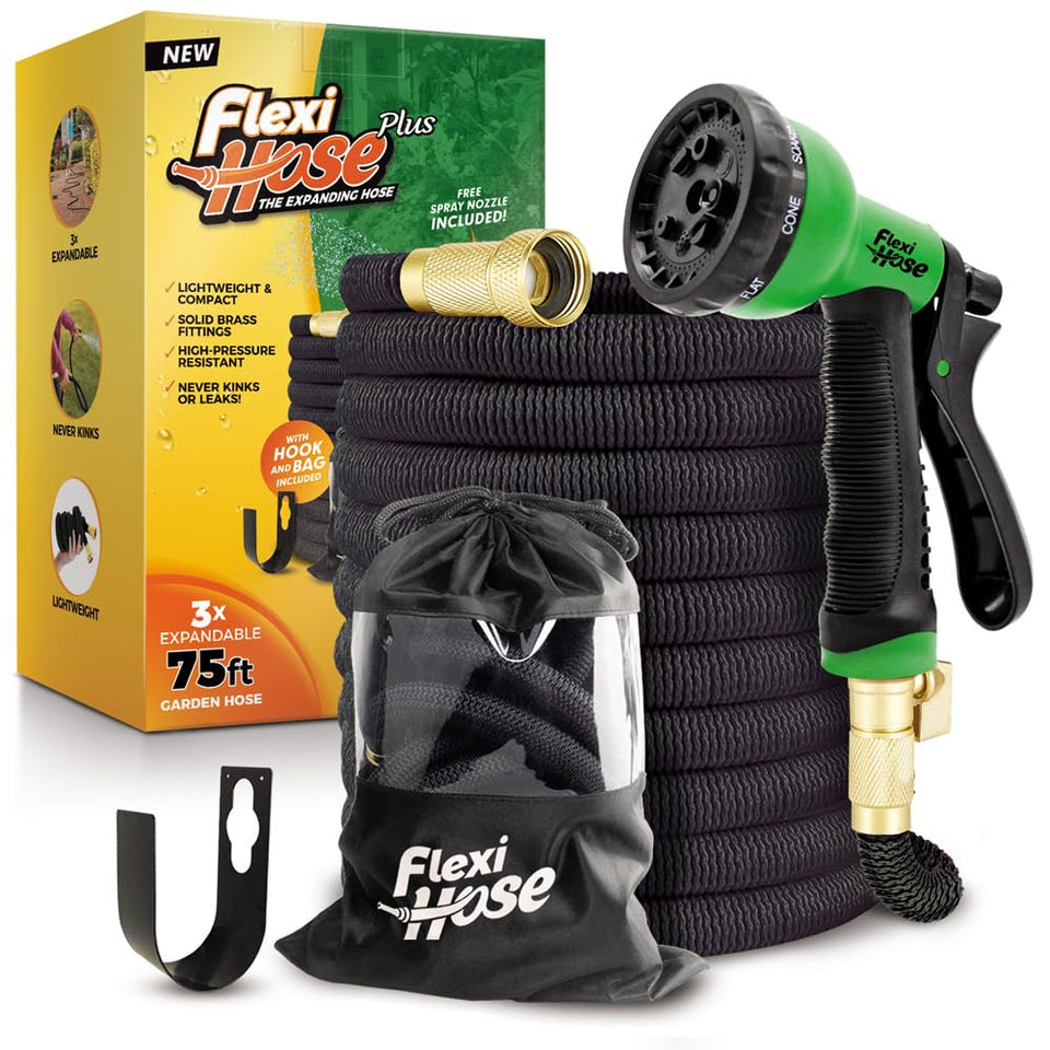 Flexi Hose Plus with 8-function nozzle for versatile garden watering tasks