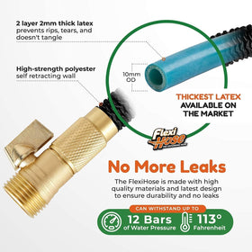 Flexi Hose Plus solid brass fittings ensure leak-free connections to standard taps.