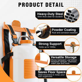 FLEXI RODS backpack sprayer wall mount securely holds gear for easy access.