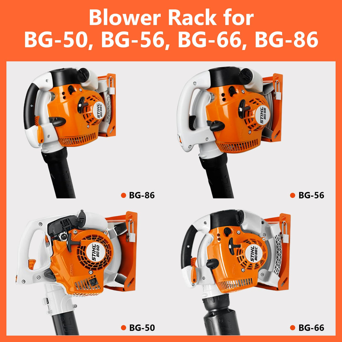 FLEXI RODS blower rack for BG-56 keeps tool overhead-ready