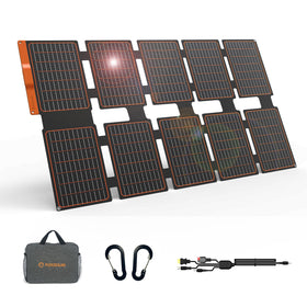 FlexSolar 100W foldable panel fully unfolded in sunlight for efficient charging.