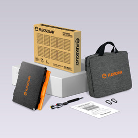 FlexSolar 100W complete kit with accessories for outdoor use.