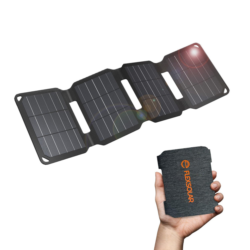 FlexSolar 10W mini solar panel folded-compact for easy outdoor charging.