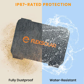 FlexSolar 10W mini solar panel included-accessories with carabiners and strap.
