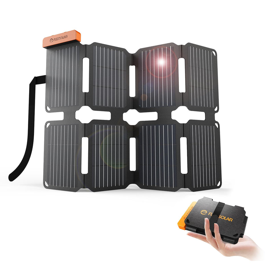 FlexSolar 25W folded panel ready for backpacking charging on sunny trails