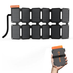 FlexSolar 36W folded panel compact for backpack charging on the go.