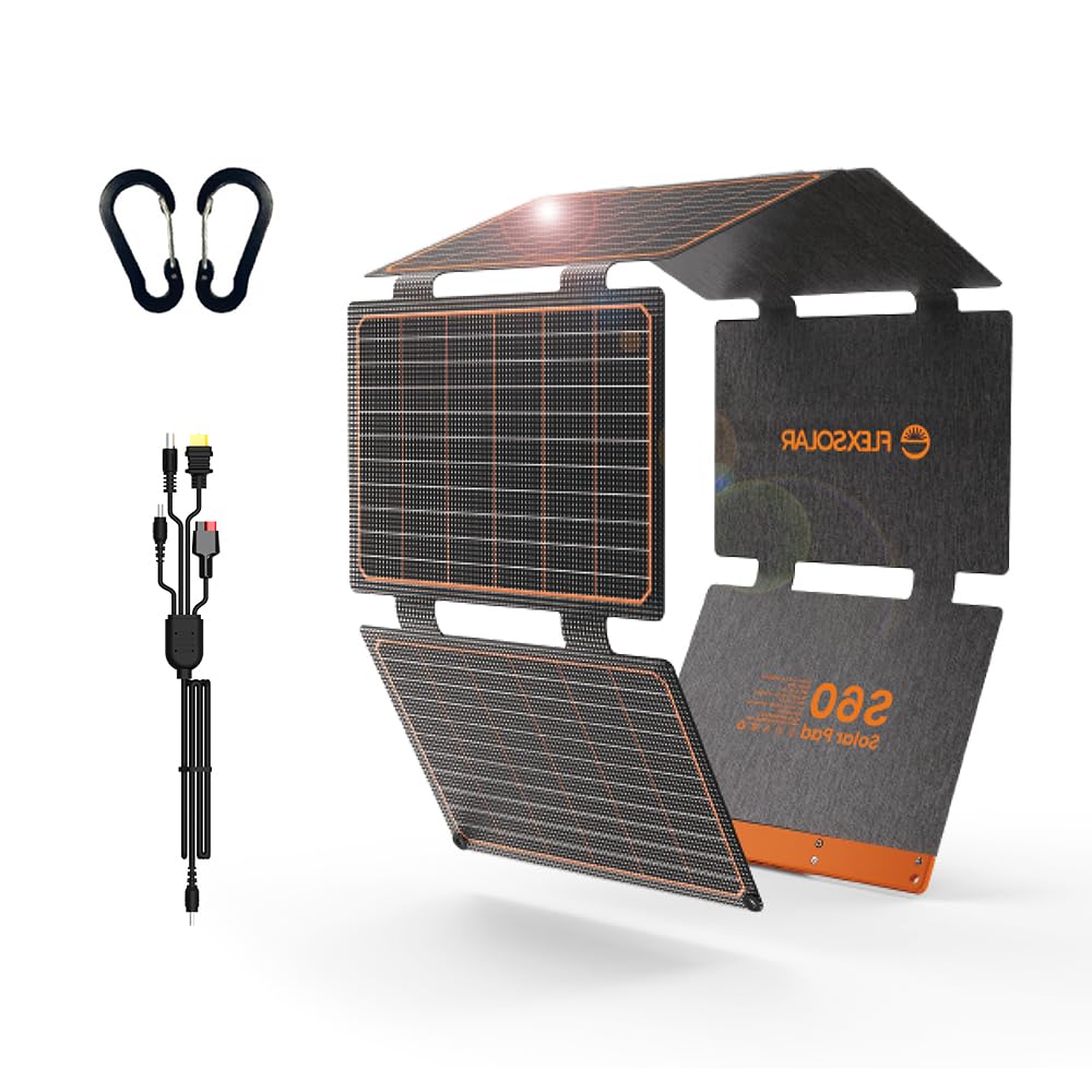 FlexSolar 60W foldable panel front view highlights compact travel-ready design.
