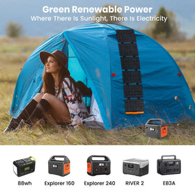 FlexSolar 60W panel in sunlight outdoors, ready for camping use.