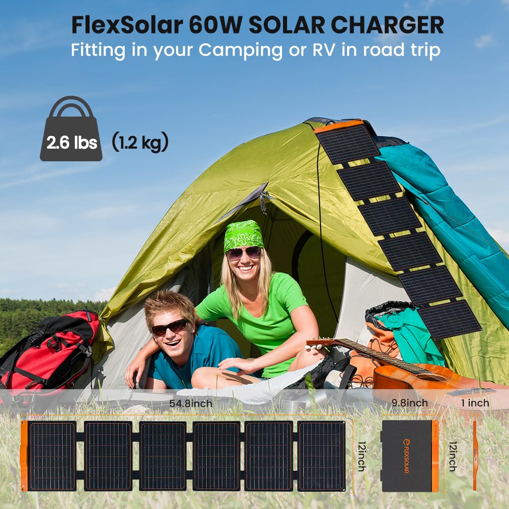 FlexSolar 60W USB-C port close-up showing PD3.0 fast charging capability.