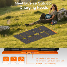FlexSolar desert hike setup charging a power bank with solar.