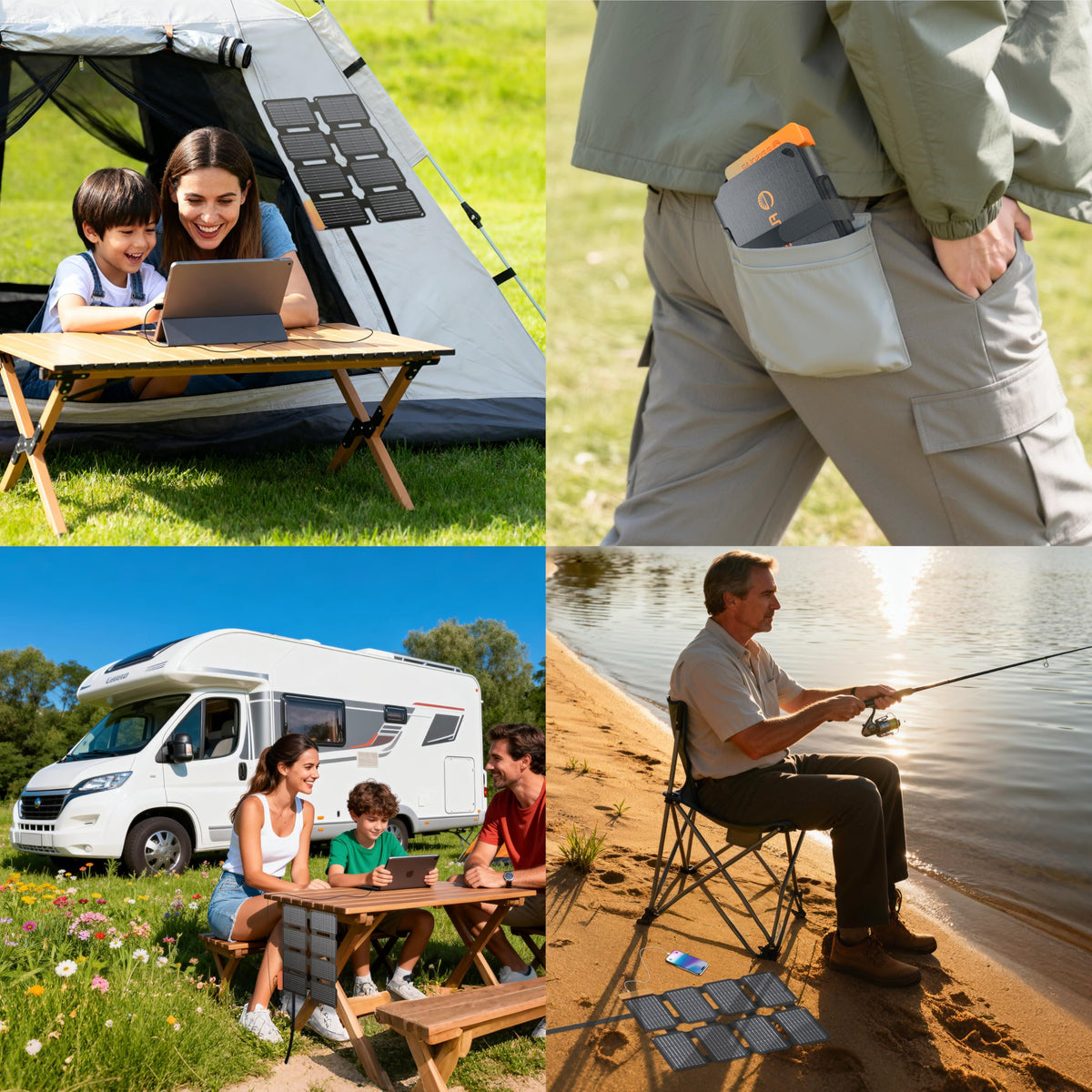 FlexSolar includes carabiners and strap for quick setup on outdoor trips
