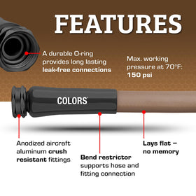 Flexzilla Colors garden hose 50 ft, abrasion-resistant outer cover for long-lasting durability.