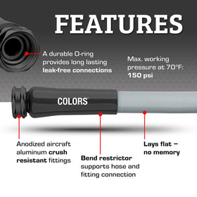 Flexzilla Colors Garden Hose 50ft slate-gray connected to spigot with leak-free performance