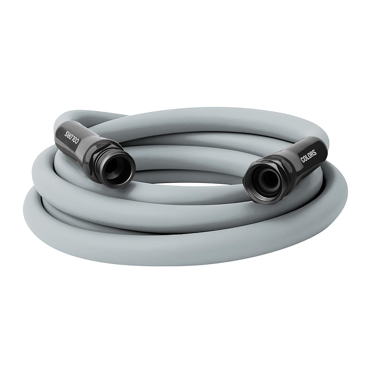 Flexzilla Colors garden hose in slate-gray coil showing kink-free performance