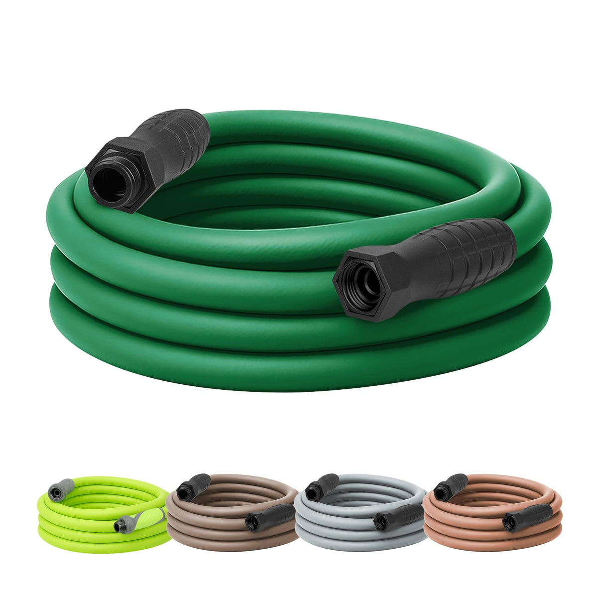 Flexzilla Colors SwivelGrip garden hose in forest green, ready for yard watering.