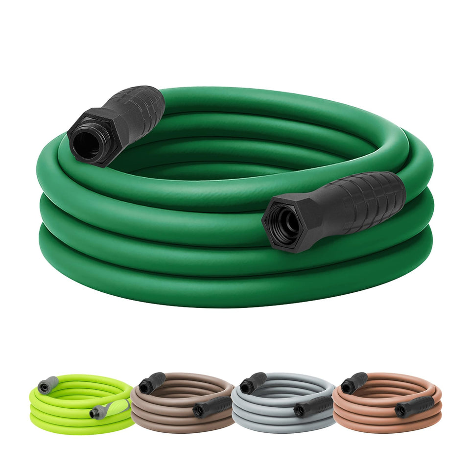 Flexzilla Colors SwivelGrip garden hose in forest green, ready for yard watering.