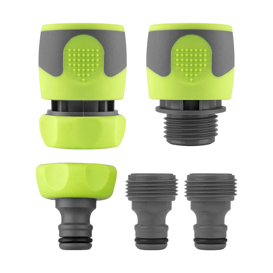 Flexzilla Flow-Stop coupler female close-up shows splash-free setup